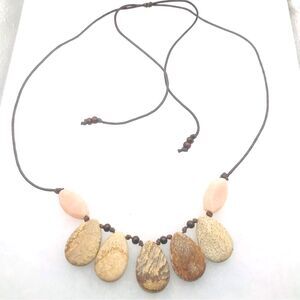 Brown and Pink Stone Necklace with Organic Earthy Aesthetic